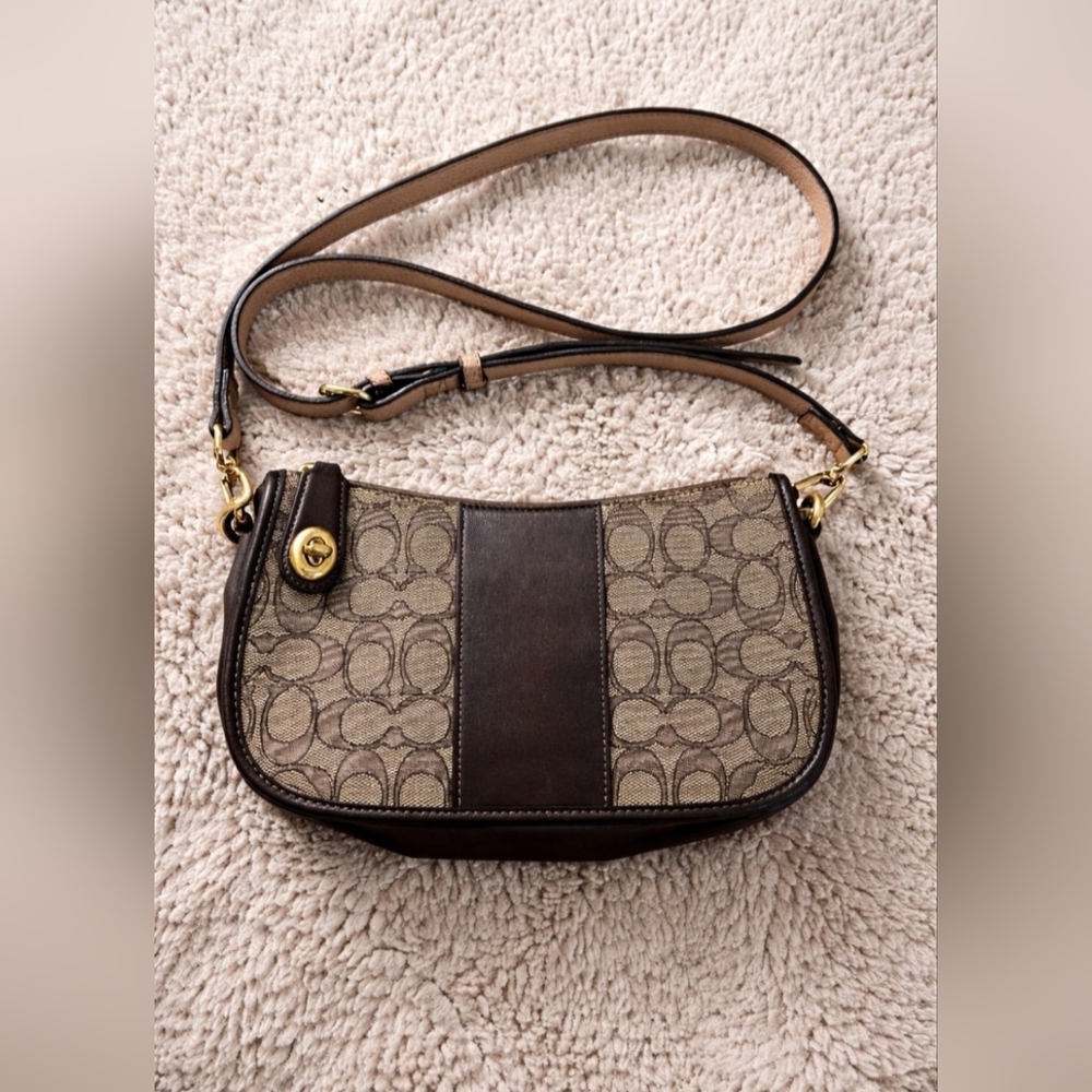 NWOT Coach Brown Signature Canvas and Dark Brown Leather Crossbody